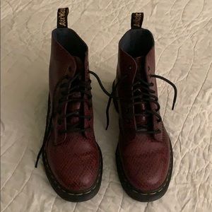 Dr. Martens Cherry Red Snakeskin Leather Boots